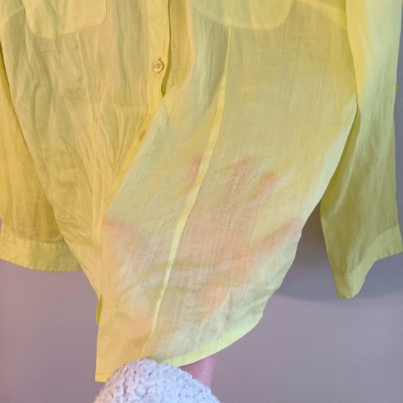 Chico's Size 1 Lemon Green Women Roll Up Sleeves  Ramie Linen&Cotton Blend Shirt - Picture 10 of 16